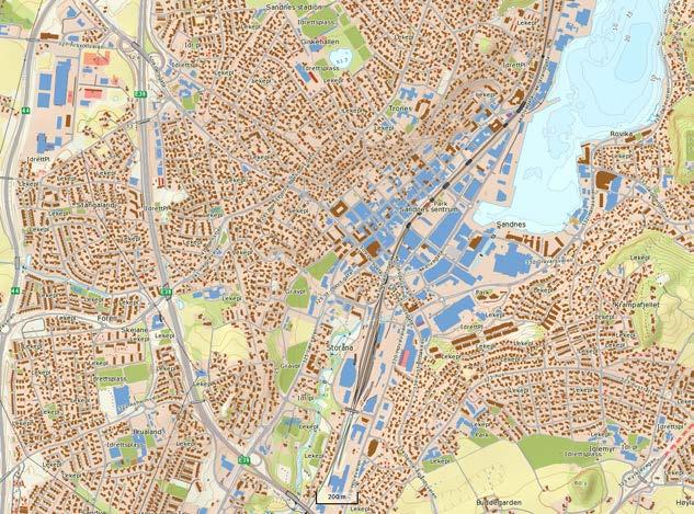 I Figur 19 (forrige side, samme kart som Stavanger) ser vi plasseringen av alle de sysselsatte i virksomheter som har blitt lokalisert eller relokalisert i Sandnes i løpet av tiårsperioden 2005-2015.
