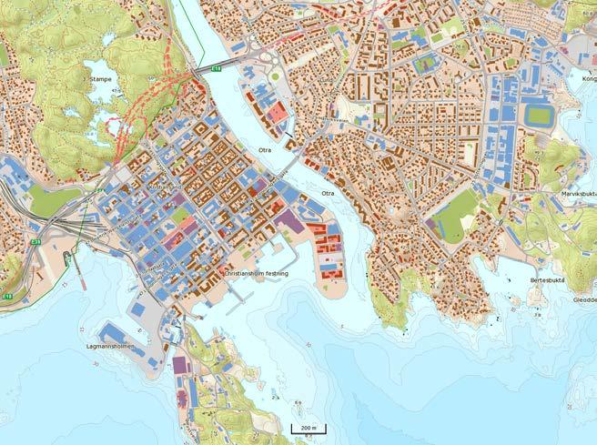 her. Figur 22: A-område, Kristiansand. Figur 23: Kristiansand, kartet er hentet fra nor