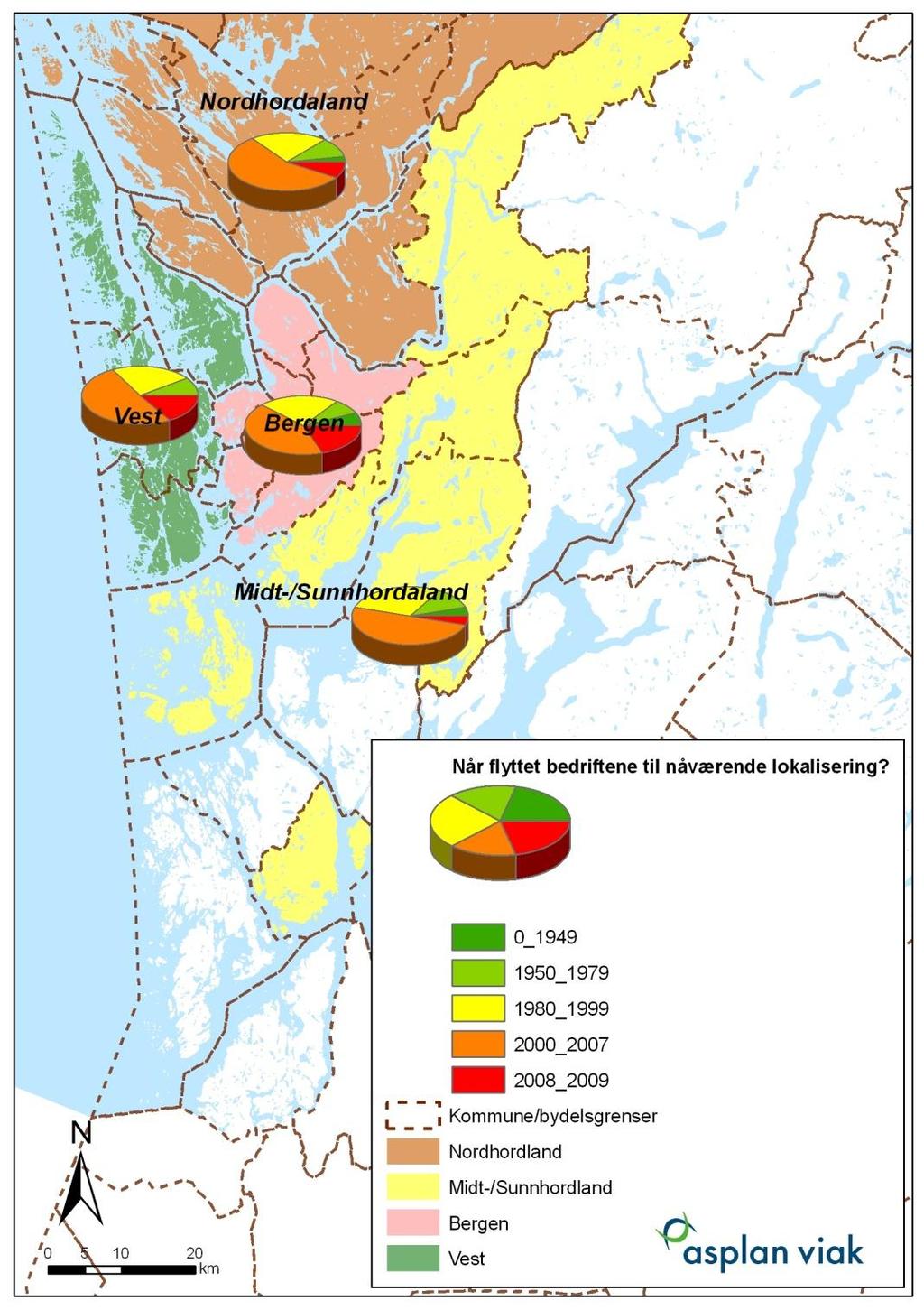 Næringslivets arealbehov og lokaliseringspreferanser 60 Figur 34: Oversikt over hvor lenge bedriftene har vært på nåværende lokalisering, etter region.