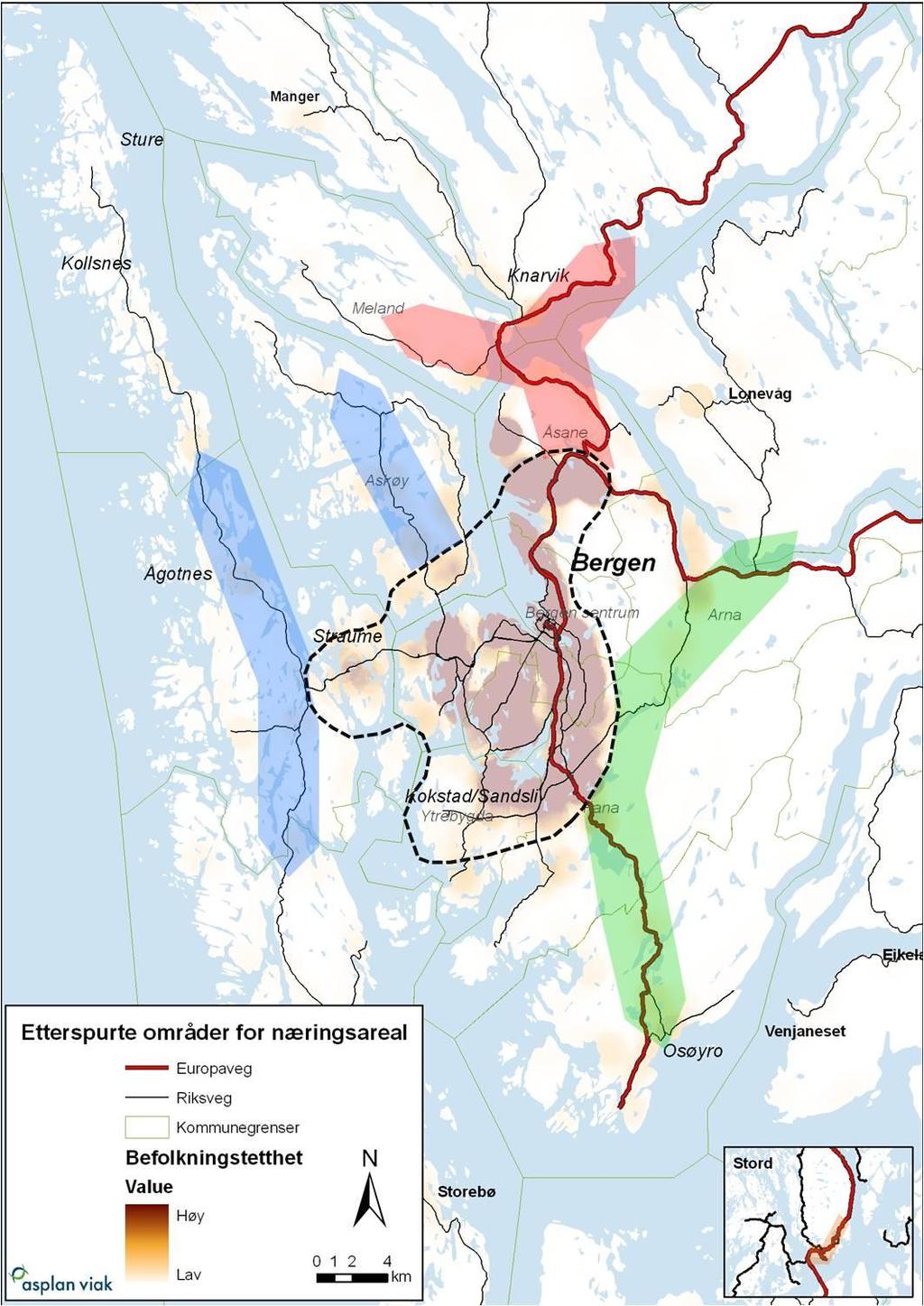 Næringslivets arealbehov og lokaliseringspreferanser 74 Utifra utbyggingsmønsteret i regionen de siste årene og det som har kommet frem i spørreundersøkelse og intervjuene og har vi skissert et