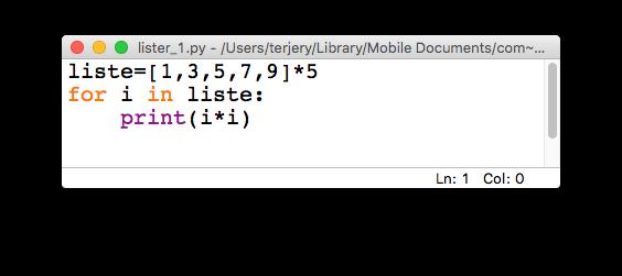 31 Oppgave: lister #1 Skriv Python-koden for å gjøre følgende: Opprett lista [1,3,5,7,9] repetert 5 ganger i variabelen liste Skriv ut hvert element i lista ganget med seg selv 32 Indeksering Indeks: