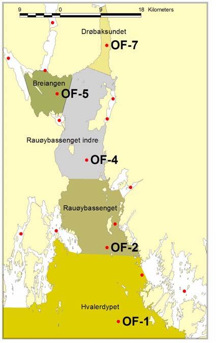 7.2 Utviklingen i hovedfjorden Hovedfjorden er delt inn i flere bassenger (Figur 7-2).