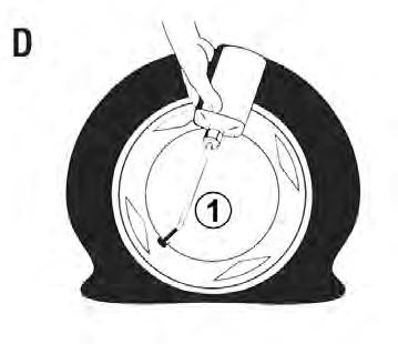 4. Hjul og dekk B Ventilklaffen skrus av dekkventilen.