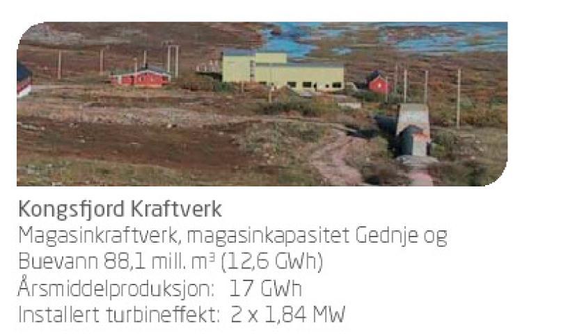 Lokal energiutredning Berlevåg kommune 2013 14 4.9. Lokal energiproduksjon I kommunen er det vannkraftproduksjon ved Kongsfjord kraftstasjon som eies av Pasvik Kraft AS.