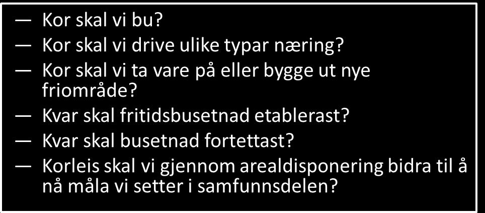 4.3.6. Viktige partar for å oppnå bruk og vern i tråd med ynskje om samfunnsutvikling Bygdelag og grunneigarar vil vere viktige aktørar i arbeidet med arealdelen.