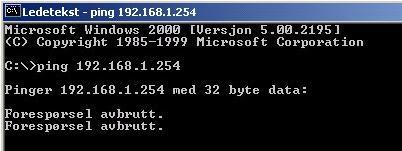 nettverket, går du til Start/ Kjør. I dialogboksen for Kjør taster du inn ping 192.168.1.254, så klikker du på OK.