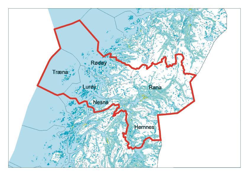 1. AREAL OG BEFOLKNING Kommune Innbyggere 1.1.2015 Areal land km2 Areal sjø km2 Træna 486 16,31 1770,30 Rødøy 1269 711,30 2391,77 Lurøy 1917 264,52 1072,51 Nesna 1871 183,13 219,63 Hemnes 4528