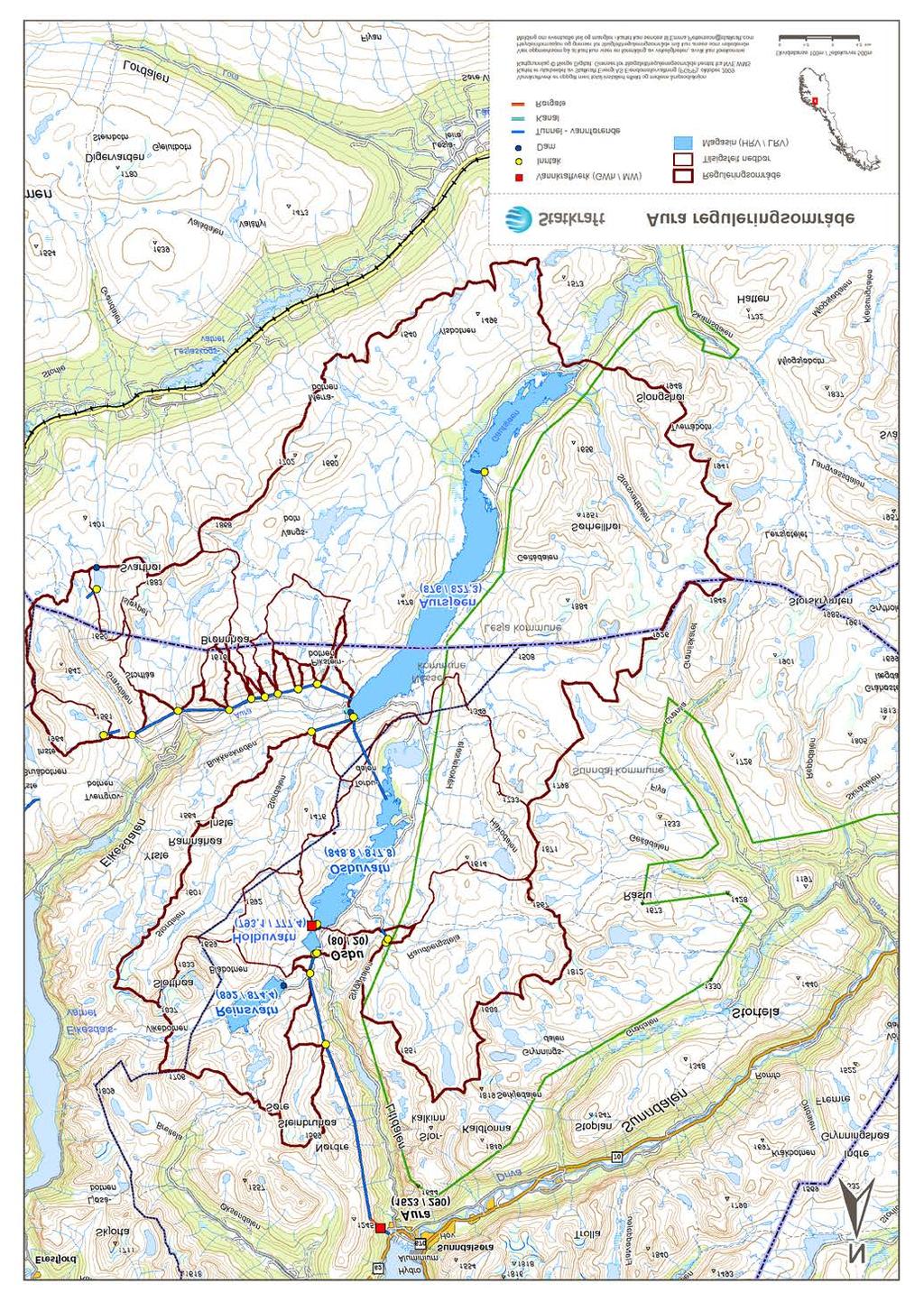 2 Områdebeskrivelse Auravassdraget har sine kilder i fjellområdet mellom Sunndalen og Lesja, og munner ut innerst i Eresfjorden, den østligste armen av Romsdalsfjorden.