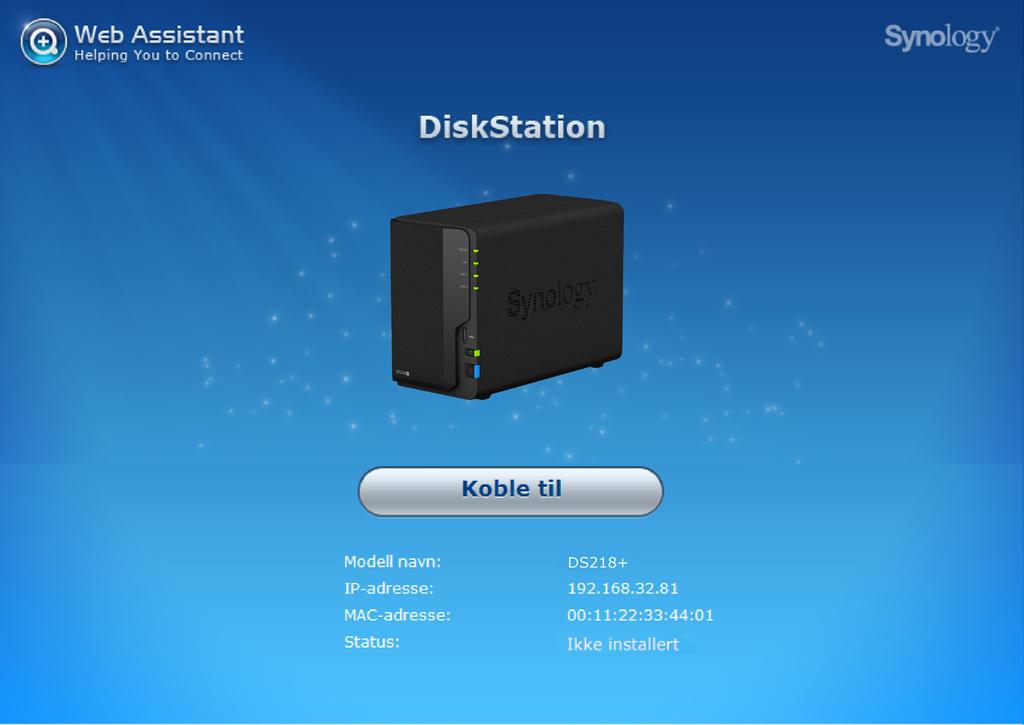 Installer DSM på DiskStation 3Kapittel Når oppsettet av maskinvaren er fullført, installerer du DiskStation Manager (DSM) Synologys nettleserbaserte operativsystem på din DiskStation.