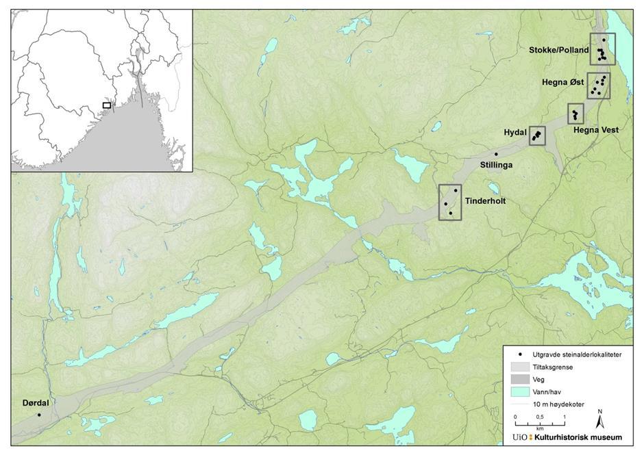 Figur 1 Oversikt over planområdet og lokalitetene som skal undersøkes i prosjektet. Kartgrunnlag: Statens kartverk. Tillatelsesnummer NE12000-150408SAS. 5.1.1 LOKAL TOPOGRAFI HEGNA ØST 4 Lokaliteten Hegna Øst 4 var topografisk avgrenset til 528 m 2 og høyde over havet var 35-36 m.