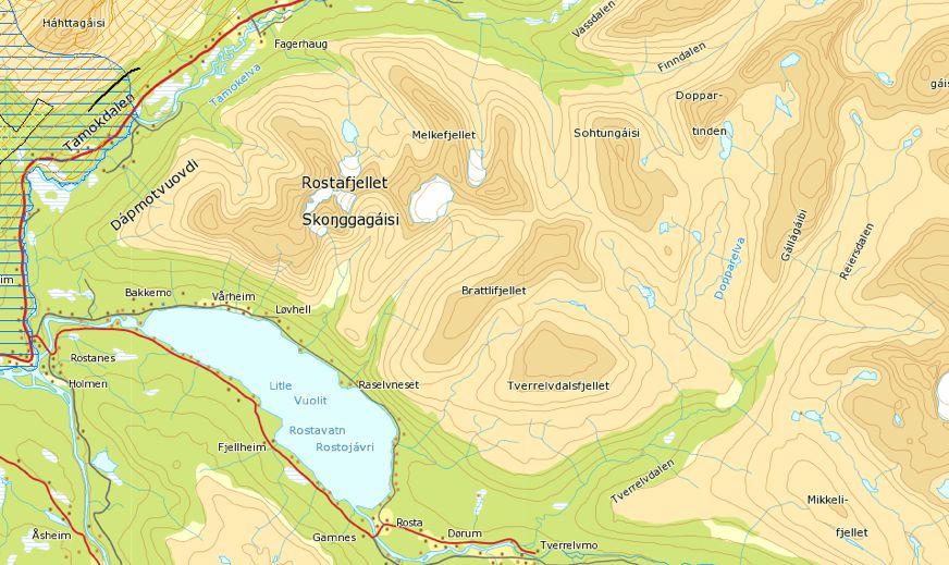 Ecofact rapport 60 Side 34 samsvarer med inntrykket fra egne feltundersøkelser. Det er ikke noen gjerder, anlegg eller oppsamlingsområder innenfor influensområdet. Figur 8.2. Arealbrukskart fra kart.