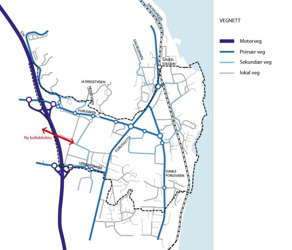 VEG OG GATESTRUKTUR Forussletta og Gamle Forusveien danner det primærvegnett i retning nord sør, Forusbeen og Løwenstrasse øst vest.