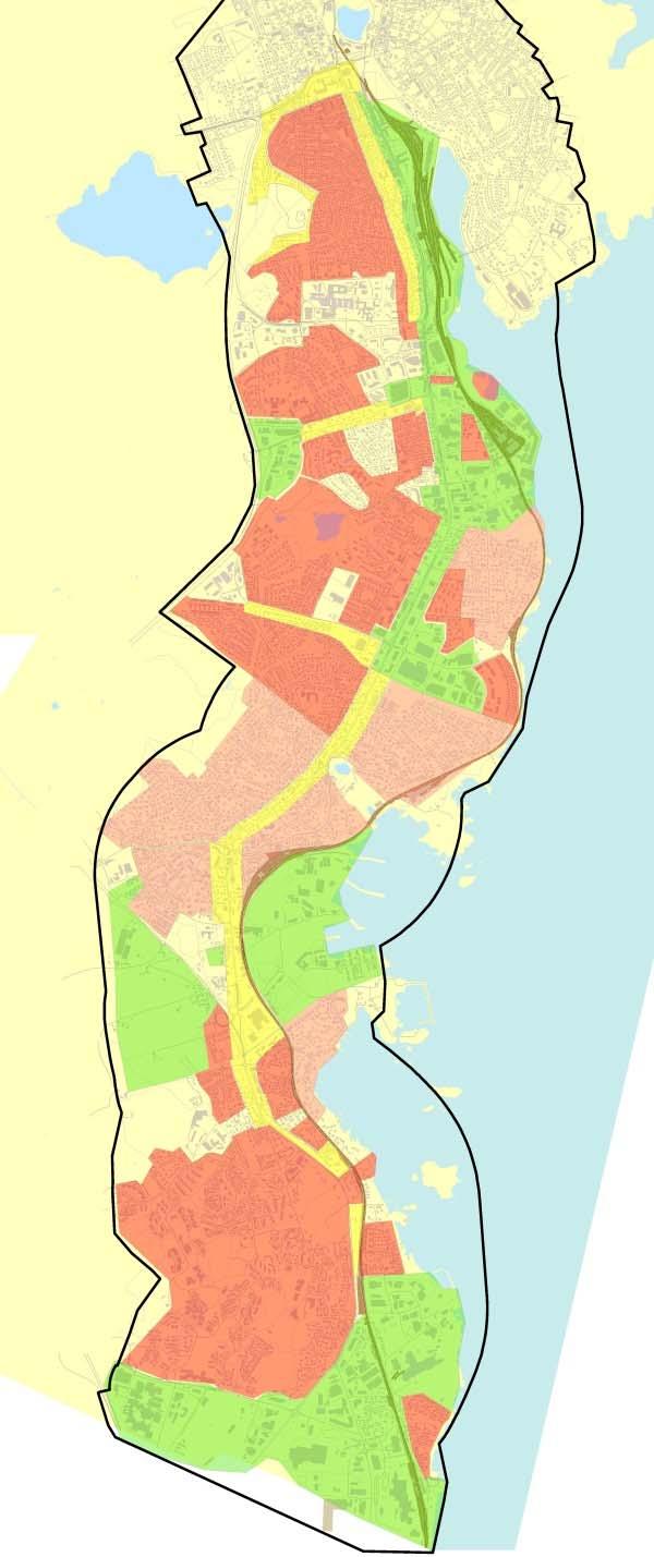 1. FORUS ØST I KONTEKST Stavanger sentrum 1.2 OMRÅDETS ROLLE I BYREGIONEN Forus Øst ligger i «Bybåndet» mellom Stavanger og Sandnes. I bybåndet legges det til rette for fortetting og transformasjon.