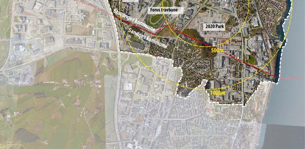 boligområdene på Lura. I vest er deler av området med i Forus Næringspark som har det største arealet vest for E39.