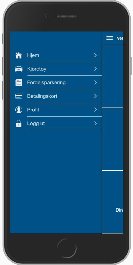 "logg inn" Innlogget bruker: Tilgang til "dine parkeringer" (etterbetaling og historikk) Tilgang til "fordelsparkering*", "kjøretøy"