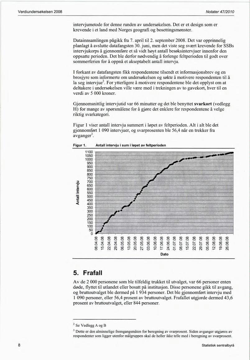 Verdiundersøkelsen 2008 Notater 47/2010 intervjumetode for denne runden av undersøkelsen. Det er et design som er krevende i et land med Norges geografi og bosettingsmønster.