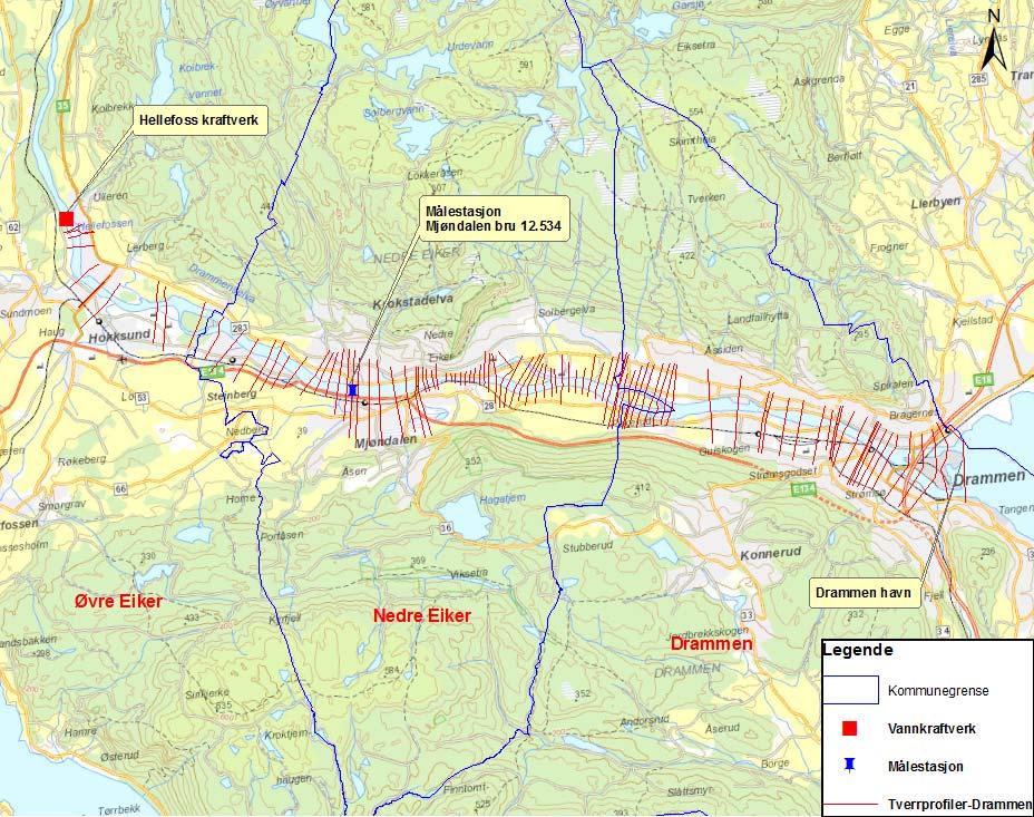 1.2 Avgrensing av prosjektet Området som er kartlagt langs Drammenselva strekker seg fra Hokksund i Øvre Eiker, gjennom Mjøndalen i Nedre Eiker og til utløpet i sjøen ved Drammen i Drammen kommune,