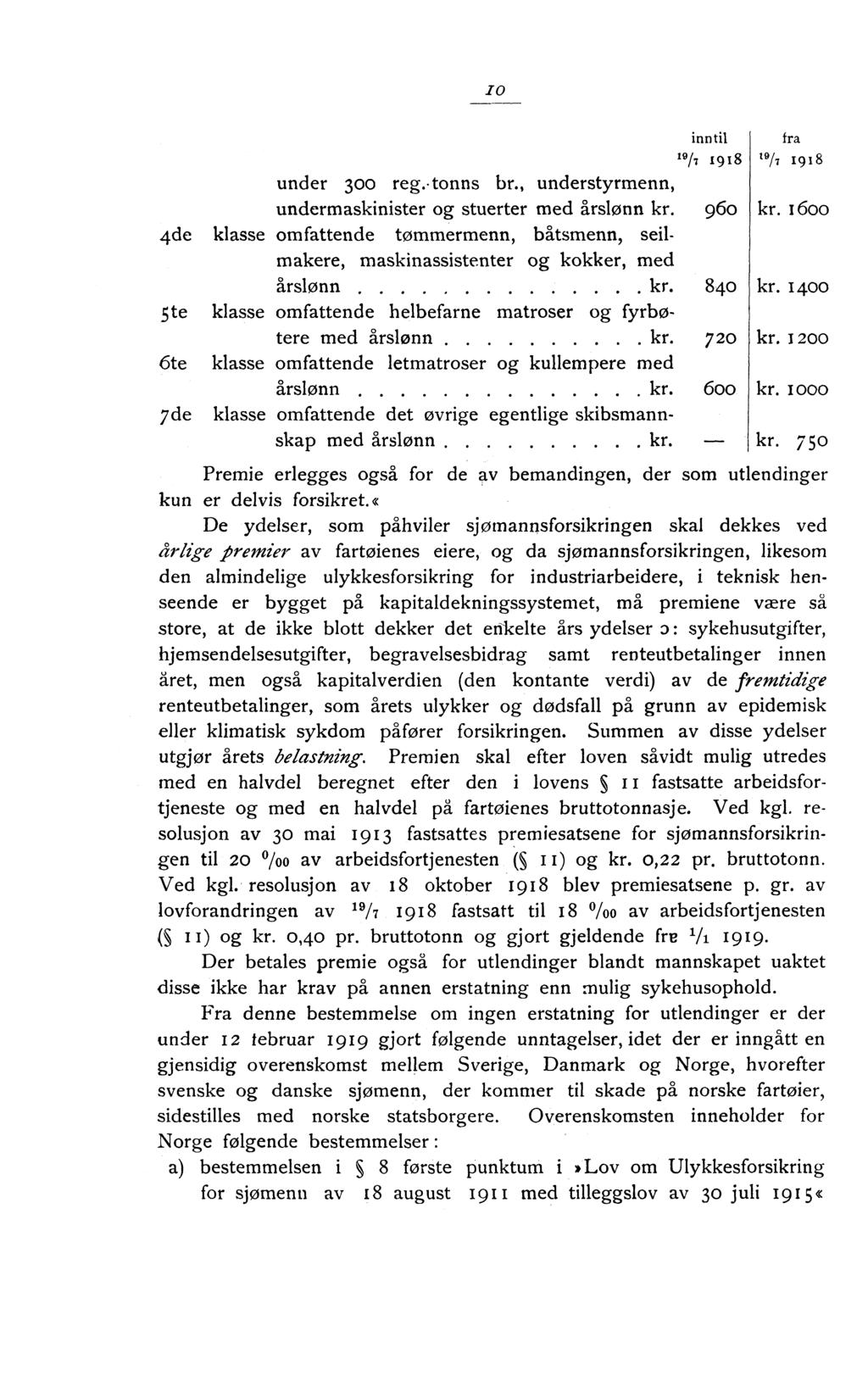 IO inn til 19/7 1918 fra 19/7 1918 under 3 reg tnns br, understyrmenn, undermaskinister g stuerter med årslønn kr 96 kr i6 4de klasse mfattende tømmermenn, båtsmenn, seilmakere, maskinassistenter g