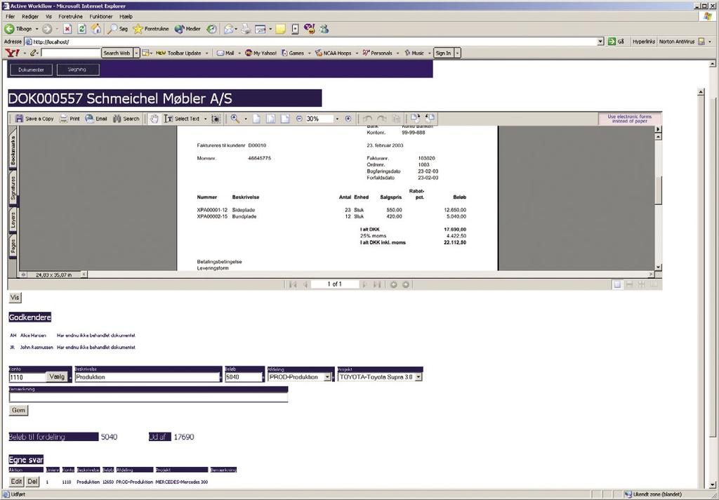 5 eksempel: Kjøpsfaktura Webinterface Godkjennelse kan også foregå via web,