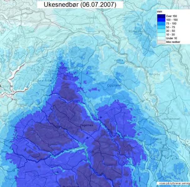 6.1 2007-flommen I juli 2007 var det flom i store deler av Østlandet, som følge av langvarig og intens nedbør.