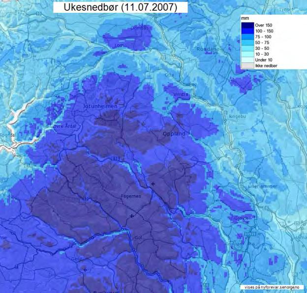 Figur 18 til figur 21viser bilder fra flommen, fra Neselva og Strondafjord. Tabell 17. Vannføring i vassdraget ved flomtopp under 2007-flommen. 2007 Dato Vannføring (m 3 /s) Neselva 12.