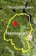 Derfor måtte jeg til Nannestad for å finne skogområder med et visst beitetrykk av storfe. Figur 15. Nannestad kommune. Området med prøveflatene er markert med rødt (Kartgrunnlag:Statens kartverk).