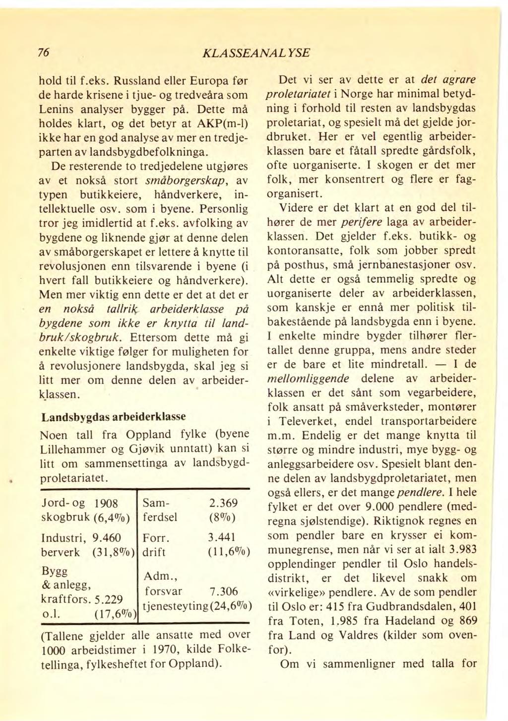 76 KLASSEANALYSE hold til f.eks. Russland eller Europa før de harde krisene i tjue- og tredveåra som Lenins analyser bygger på.