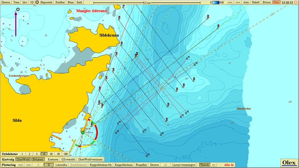 Figur 3: 2D-kart av bunnforholdene øst for Sildekruna, kartlegging