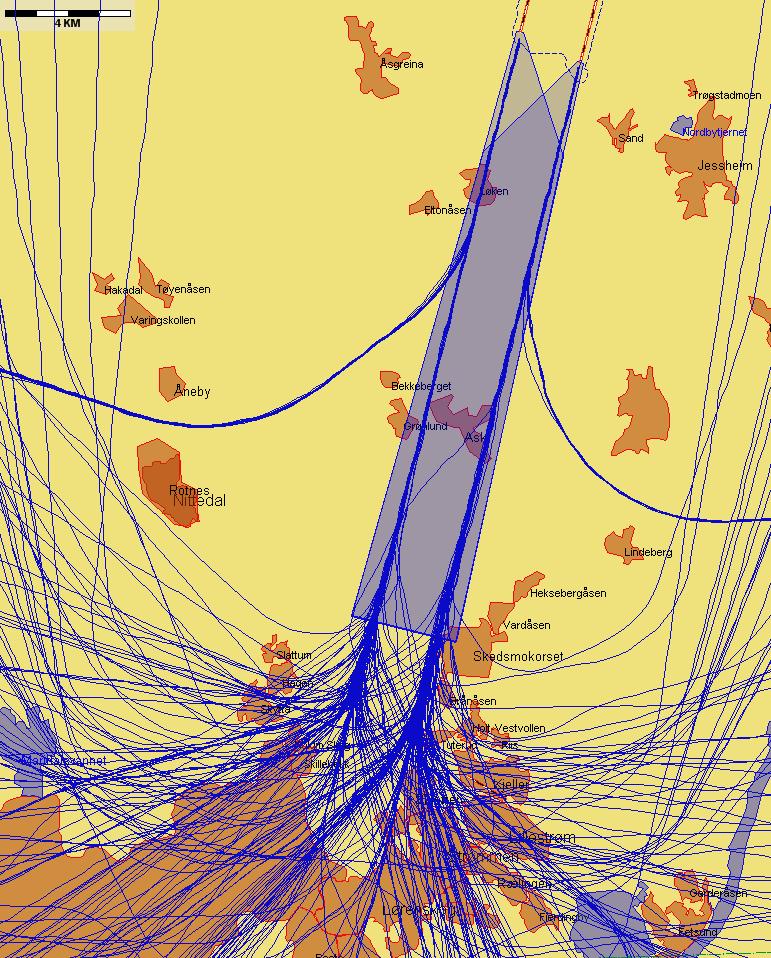 9.3.1 Landinger Landinger fra sør med jetfly, eksempeldag med nordlig trafikkretning hele dagen Figur 2. Mandag 2.