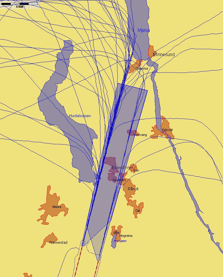 Landinger fra nord med andre flytyper, eksempeldag med sørlig trafikkretning hele dagen Figur 5. Torsdag 12.