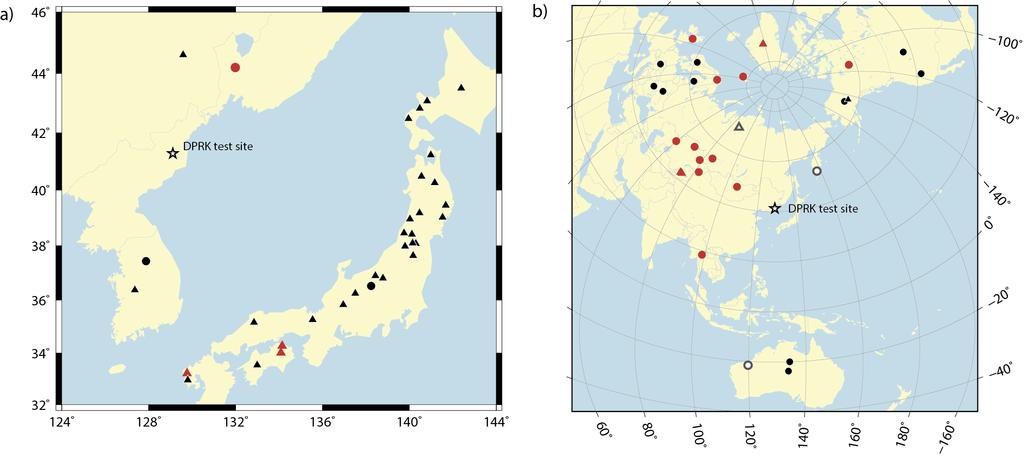 Number of high quality relative time measurements for 4 DPRK events - array - three-component station - 1 pair - 3 pairs - 6 pairs DPRK Democratic People s