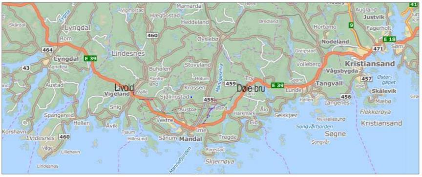 Kommunedelplan med konsekvensutredning for E39 Døle bru-livold Casebeskrivelse I november 2013 varslet Statens vegvesen Region Sør oppstart av planarbeid for E39 Døle bru-livold.