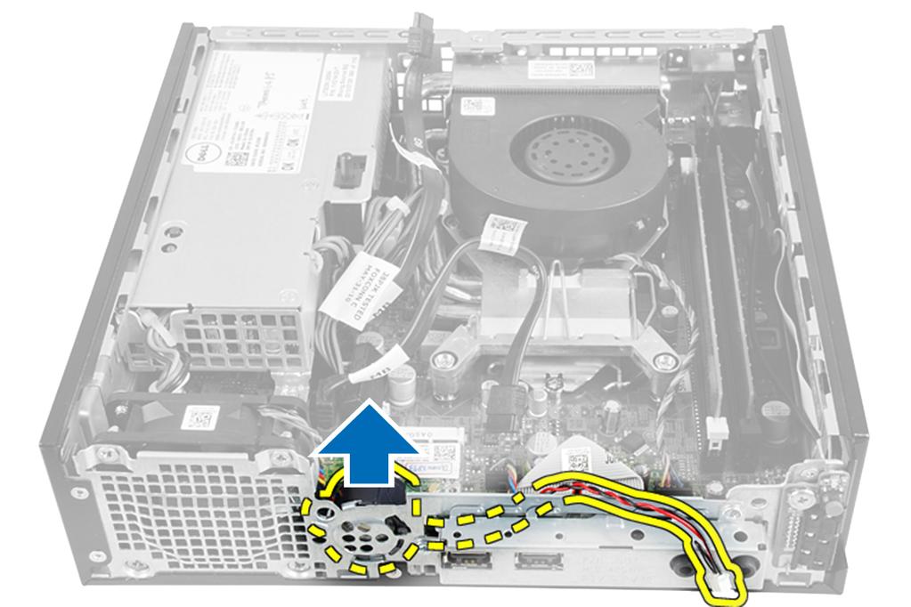 Legg høyttalerkabelen under kabelen til systemviften og WLAN-antennekabelen (hvis installert). 4.