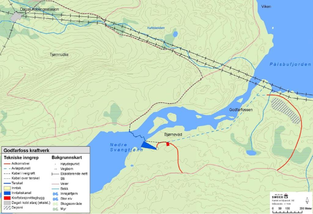 Eiere: Glitre Energi Produksjon AS, Hol kommune, Nore og Uvdal kommune Figur 2: Planskisse av Godfarfoss