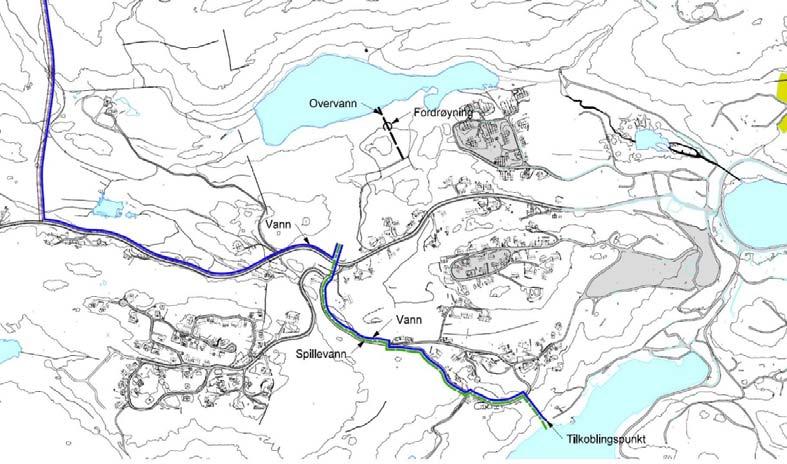 1.5.1 Vannforsyning Selv om den nye planlagte vannføringsledning til skoletomta er ganske lang så er det planlagt at den ligger langs den nye veitraséen for tilkoblingsvei mellom Fv410 og Grenstøl