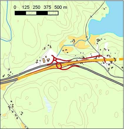 E18 Bommestad Sky Konsekvensutredning, delrapport støy Figur 2-18: Nytt kryss ved Vasvik i alternativ 4 til Farriseidet.