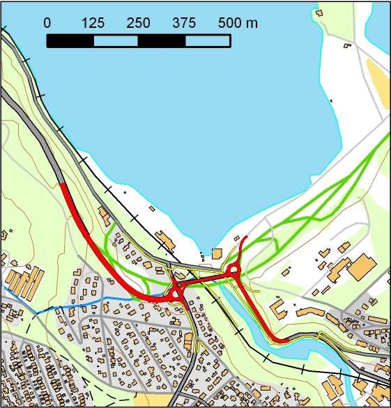 Som i øvrige alternativer vil rundkjøringer på begge sider av elva gi tilknytning til lokalvegsystemet.