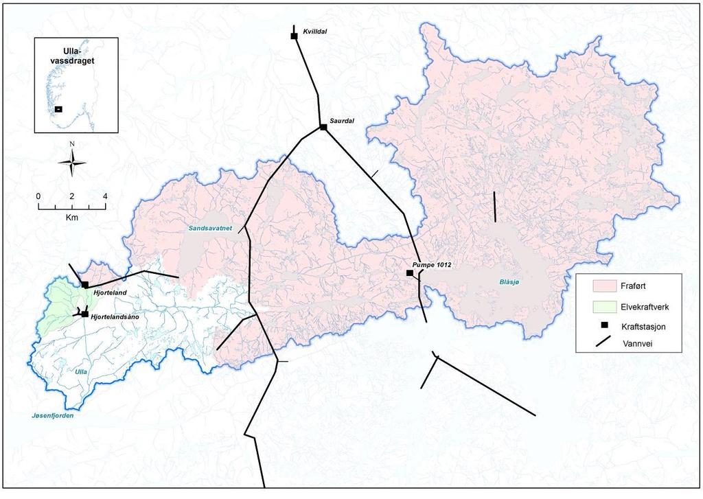 ULLAVASSDRAGET NEDBØRFELT OG ANADROM STREKNING Ullavassdraget (vassdrag-nr. 035.Z, figur 1) har utløp på nordsiden av Jøsenfjorden i Hjelmeland kommune.