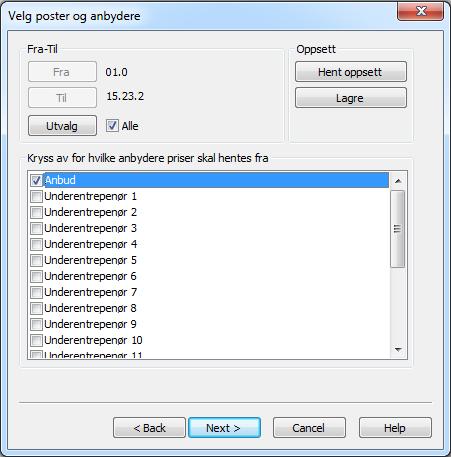 ISY G-Prog Linker Fra-Til Velg hvilke poster priser skal hentes fra.