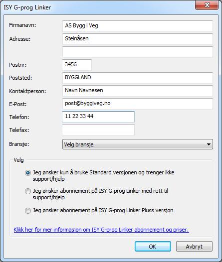 ISY G-Prog Linker Hvis du trykker på registrer deg via E-post vil du få opp denne dialogboksen: Hvis du trykker på Registrer deg via Nois web vil du komme til vår nettside hvor du kan fylle ut