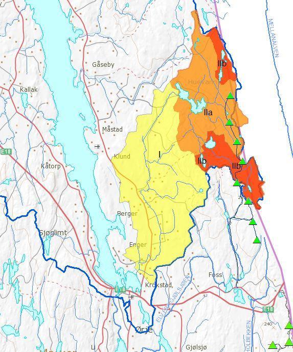 Figur 11: Ørje vannverk har ingen fastsatt sikringssoner for beskyttelse av drikkevannsinntaket i Rødenessjøen.