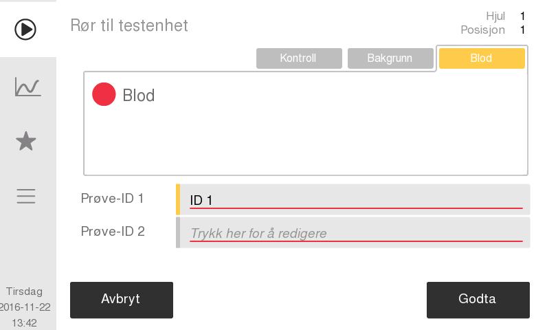 3. Bruk (prøveanalyse) Analyse av prøve (automatisk prøvetaking) Figur 40: Velg prøve Metode 2: Du kan også legge inn ID-er manuelt ved hjelp av den eksterne strekkodeleseren eller berøringsskjermens