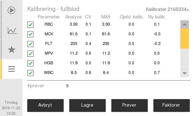 De skannede kontrollene kan vises ved å velge Hovedmeny, QC og Vis analyser, eller i Startmeny under kontrollprofilen.