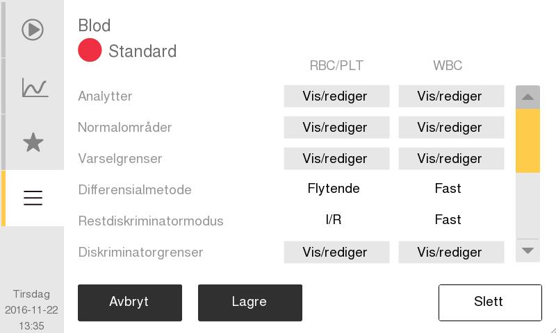 7. Menystruktur og avansert oppsett Avansert parameteroppsett XX Oppsett av analyseprofil Analyseprofiler er forhåndsdefinert i Swelab Alfa Plus-analysatoren.