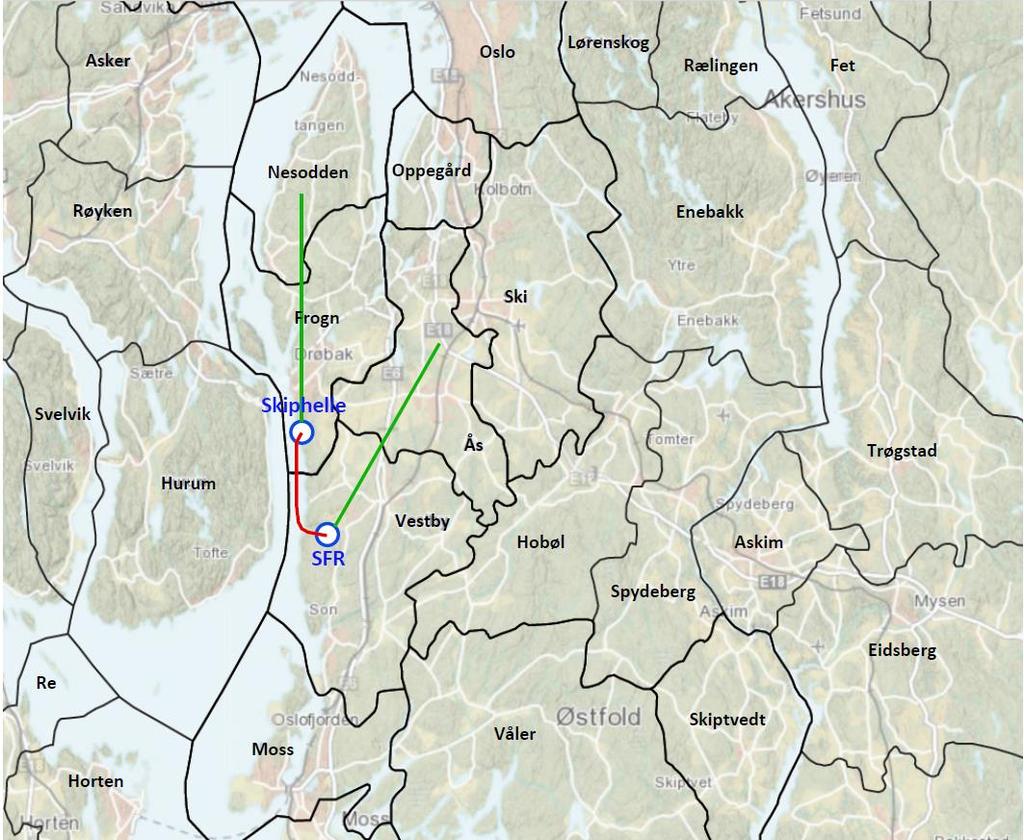 Sjøledning SFR/Skiphelle Avstand