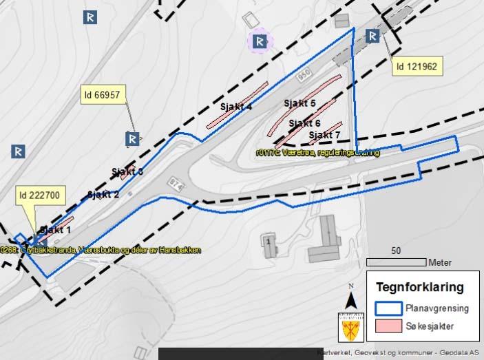 Detaljkart som viser planavgrensing, søkesjakter og