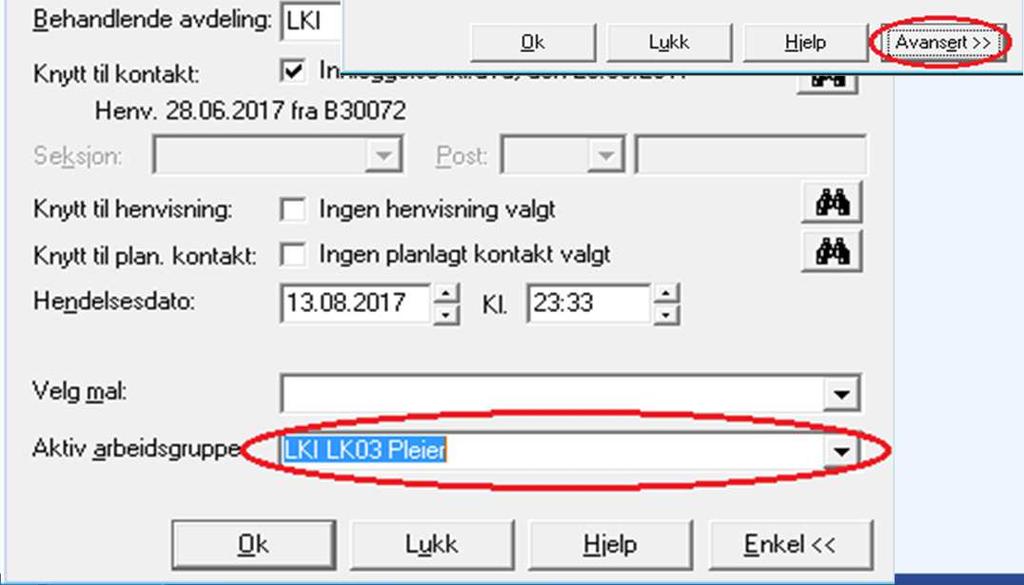 Velg «Avansert» nede til høyre 3. Velg ny «Aktiv arbeidsgruppe» 4.