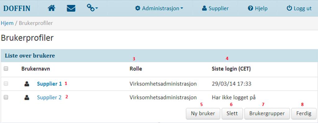 Klikk på navnet for å vise og redigere personlig informasjon som f.eks brukernavn, passord og e-post adresse. 2. Tilleggsbrukere er også synlige her.