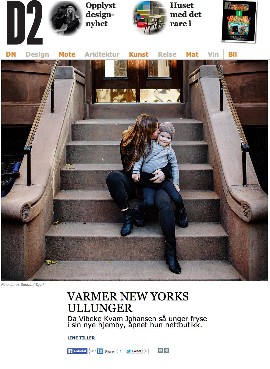 Skjermskudd fra DN.no: Vibeke og Ella på trappen utenfor hjemmet sitt i Brooklyn.