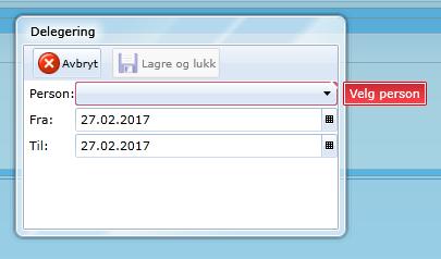 etternavn) til den personen som skal ha administratortilgang, og velg denne. Bestem dato (fra hvilken dato administratoren skal ha denne tilgangen til programmet).